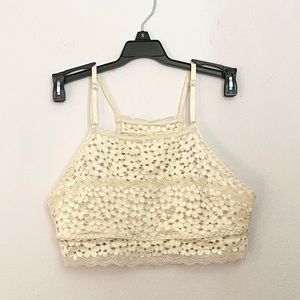 Vintage Floral Daisy Lace Halter Bralette Crop Top